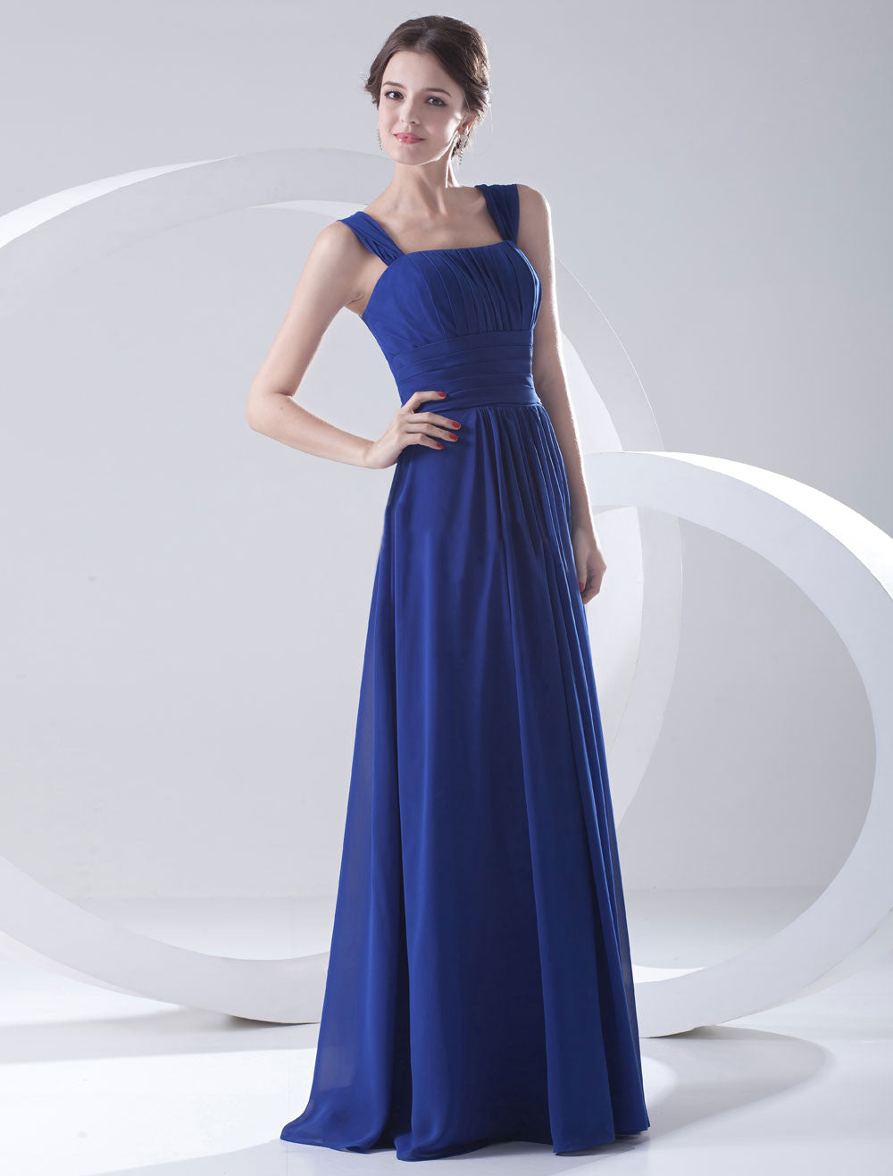 Royal Blue Draping Straps Ethereal Floor-Length Dress