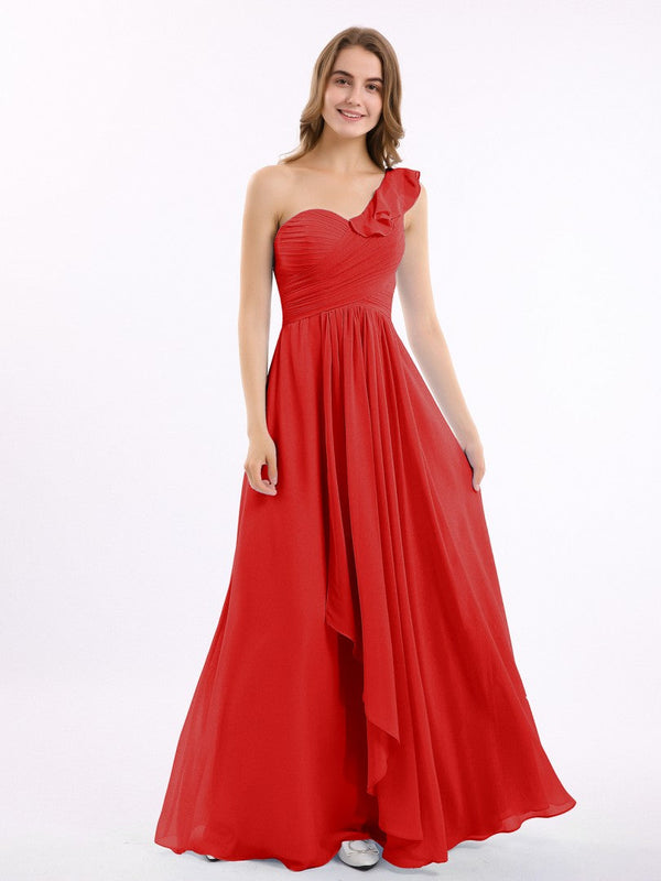 Hot Pink One Shoulder Ruffle Frill Hi-Low Maxi