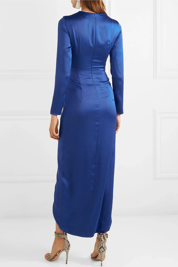 Royal Blue Satin Gathered Tulip Hem Midi