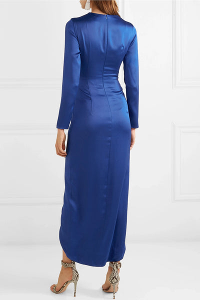 Royal Blue Satin Gathered Tulip Hem Midi
