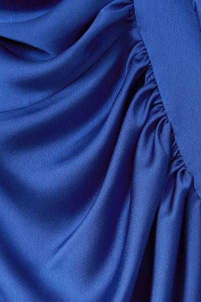 Royal Blue Satin Gathered Tulip Hem Midi