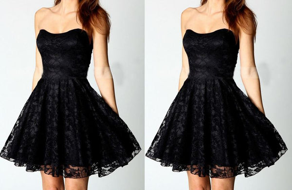 Black Lace Strapless Skater Prom Dress