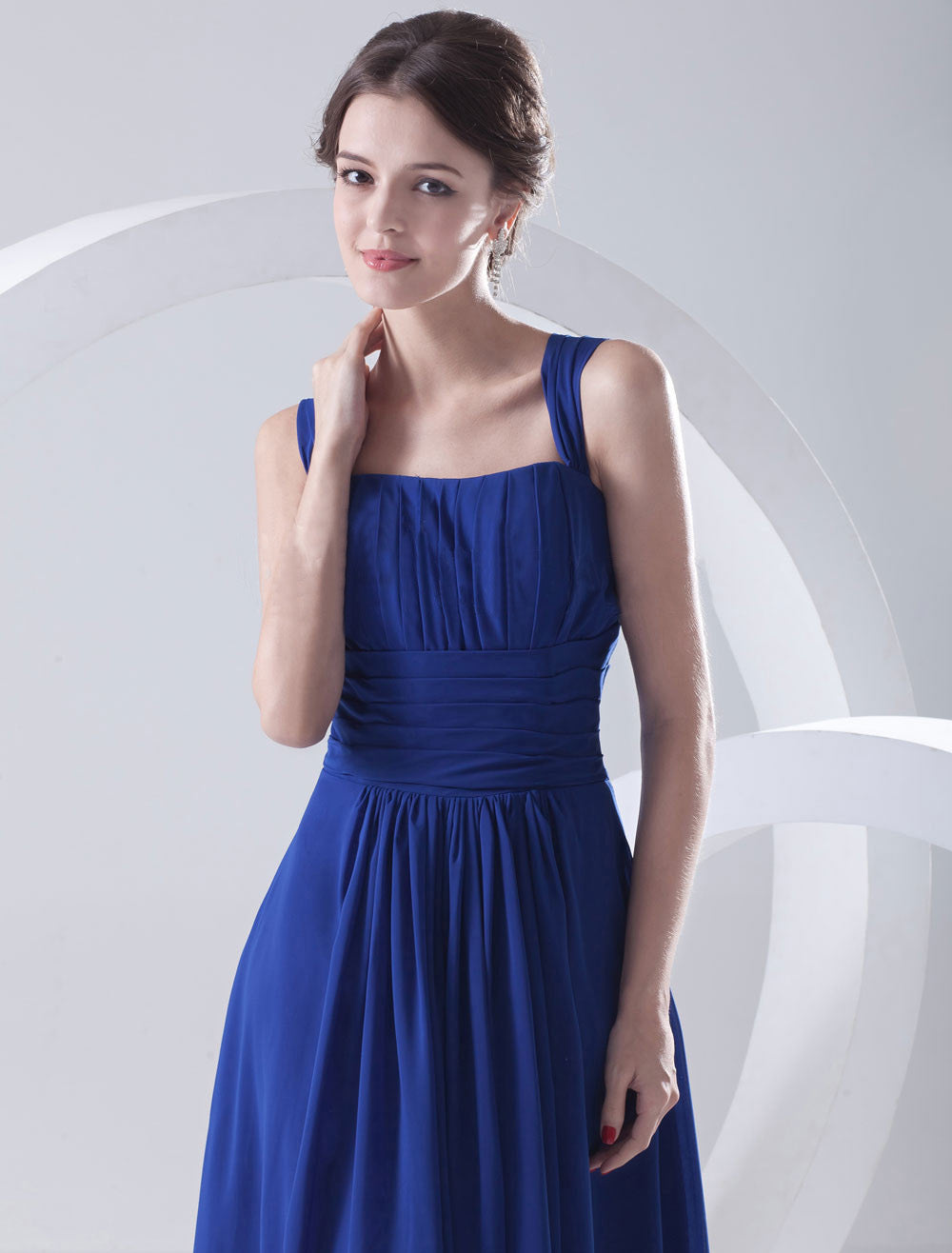 Royal Blue Draping Straps Ethereal Floor-Length Dress