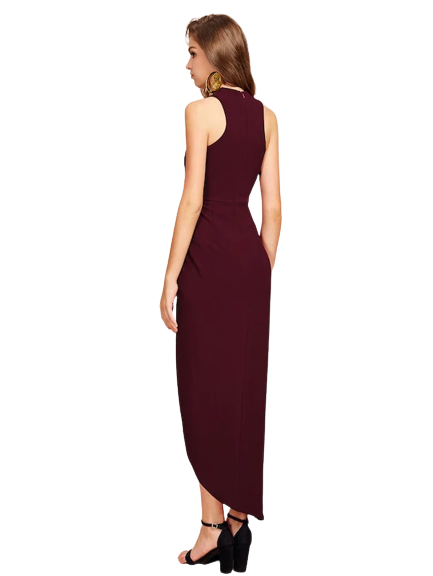 Wine Cross-Neck Bodycon Dress