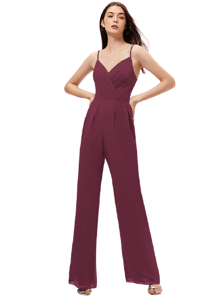 Wine Ruched Strappy Jumpsuit