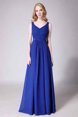 Royal Blue Elegant V-Back Bridesmaid Dress with Mesh Lace Inset