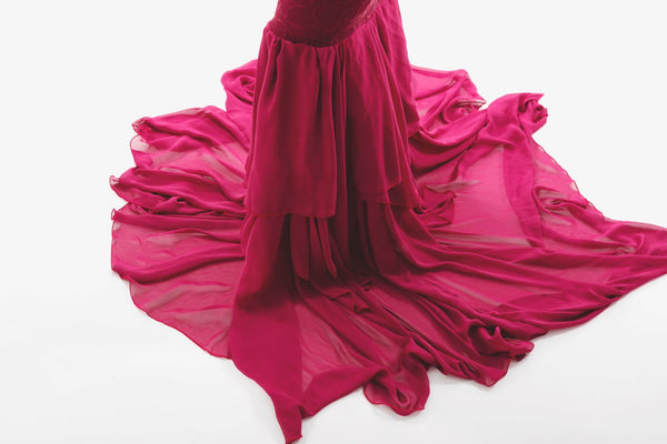 Burgundy Lace Photoshoot Gown With Cape