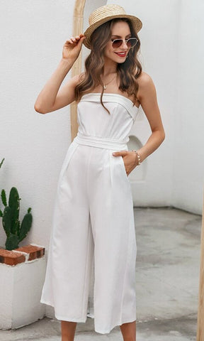 White Cocktails For Two Strapless Pleated Jumpsuit