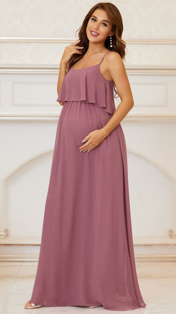 Dusty Pink Spaghetti Strap Maternity Gown
