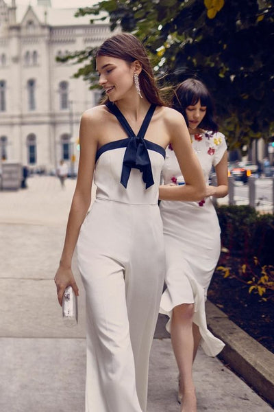 White Wide Leg Jumpsuit With Black Detailing