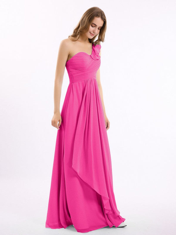 Hot Pink One Shoulder Ruffle Frill Hi-Low Maxi