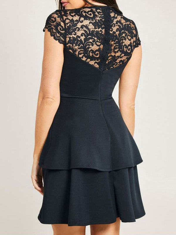 Black Lace Peplum Cocktail Dress