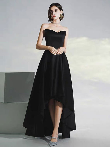 Black Strapless Sleeveless HI-Low Pageant Dress