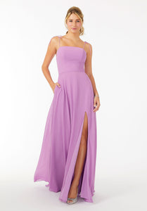 Lavender Bridesmaid Dress with Front Slit and Keyhole Back