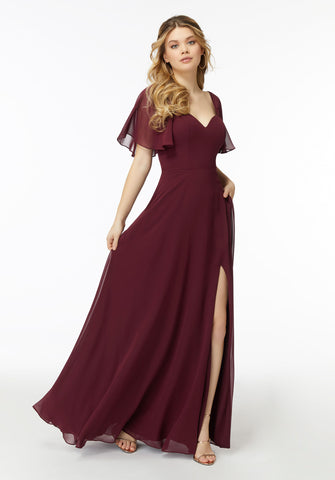 Wine Sweet-Heart Flutter Sleeves Tie Back Maxi