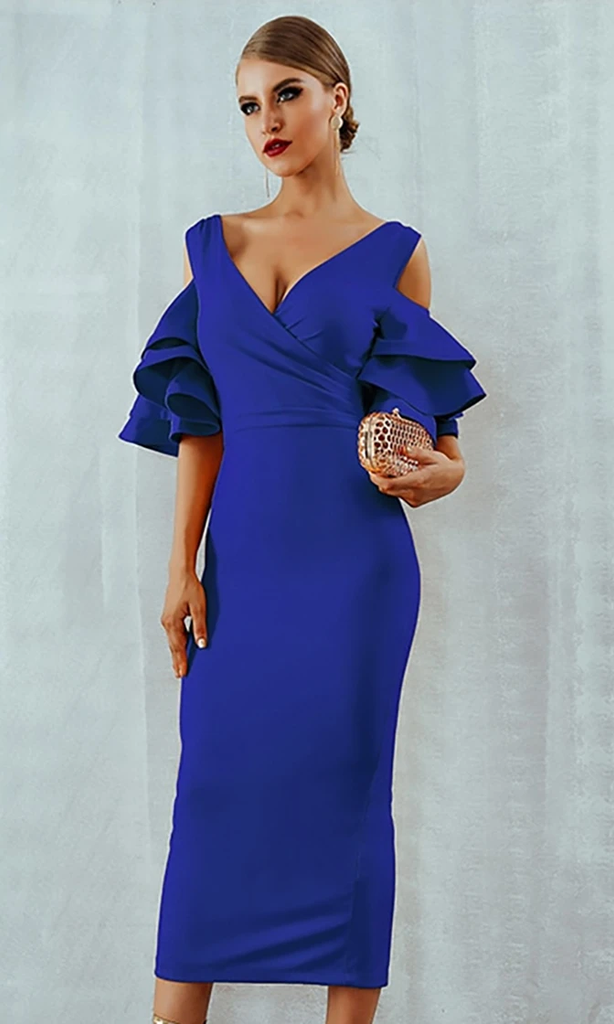 Electric Blue Cold Shoulder Ruffle Bodycon Dress ShObO Electric Blue Cold Shoulder Ruffle Bodycon Dress ShObO