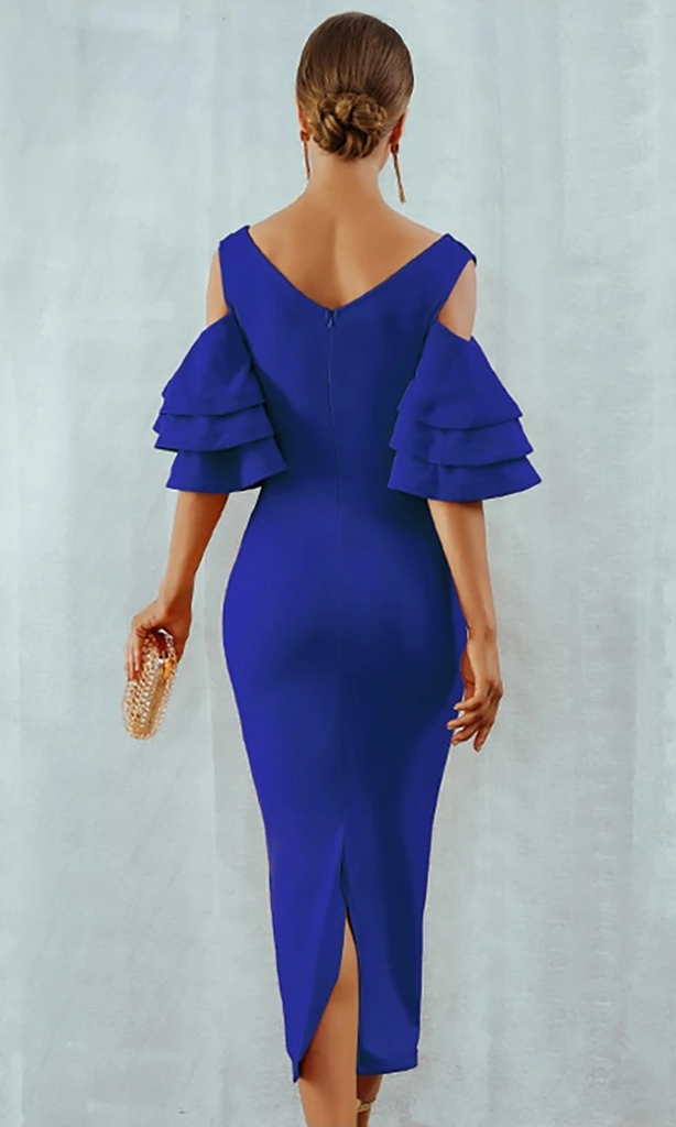 Electric Blue Cold Shoulder Ruffle Bodycon Dress ShObO Electric Blue Cold Shoulder Ruffle Bodycon Dress ShObO