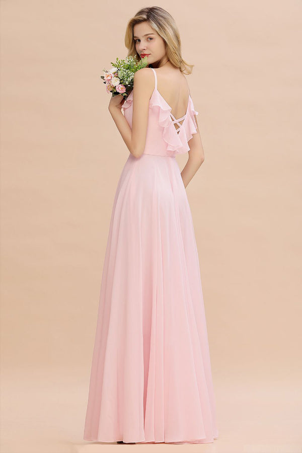 Baby Pink Spaghetti Strap Bridesmaid Maxi