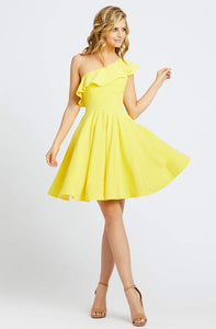 Yellow One Shoulder Ruffle Skater Dress