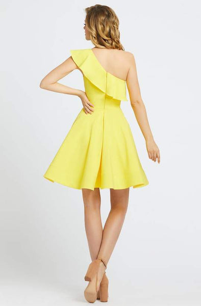 Yellow One Shoulder Ruffle Skater Dress