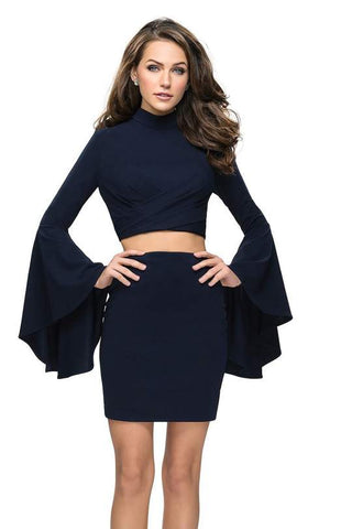 Navy Blue Backless Two-Piece Set