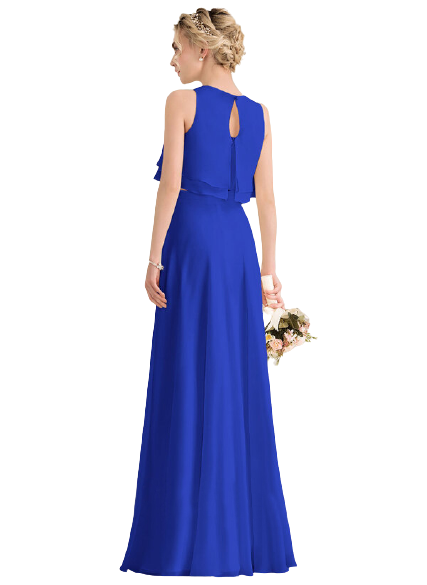 Royal Blue Overlay Frill Top With Skirt Set