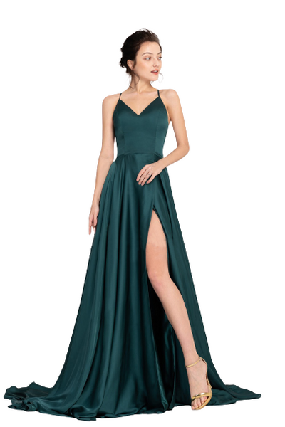 Bottle Green Pretty Backless Slitted Maxi Gown