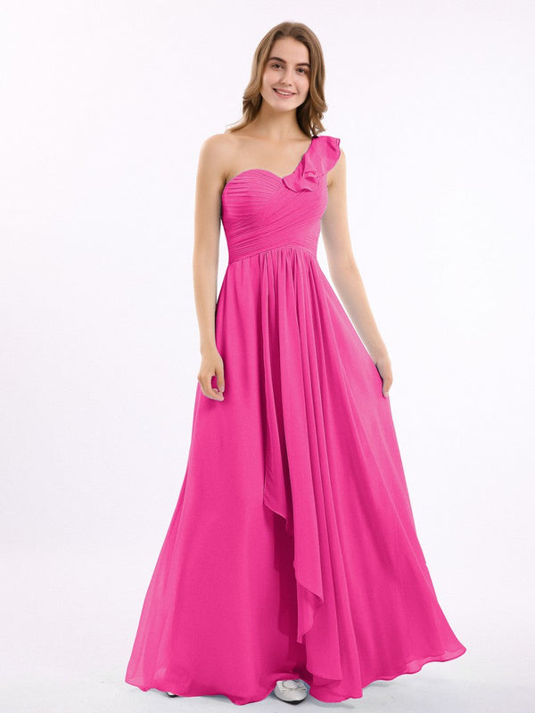 Hot Pink One Shoulder Ruffle Frill Hi-Low Maxi