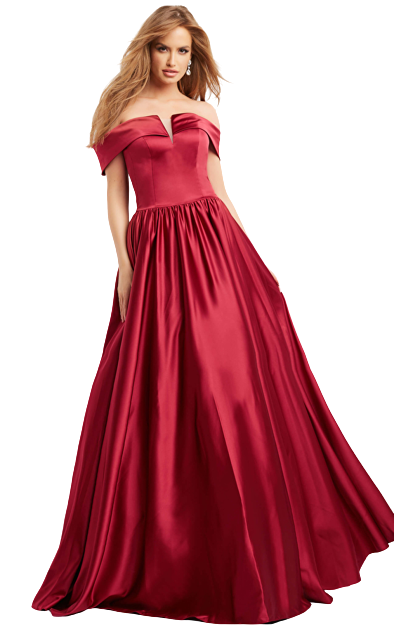 Maroon-Wine Off-Shoulder Satin Ball Gown