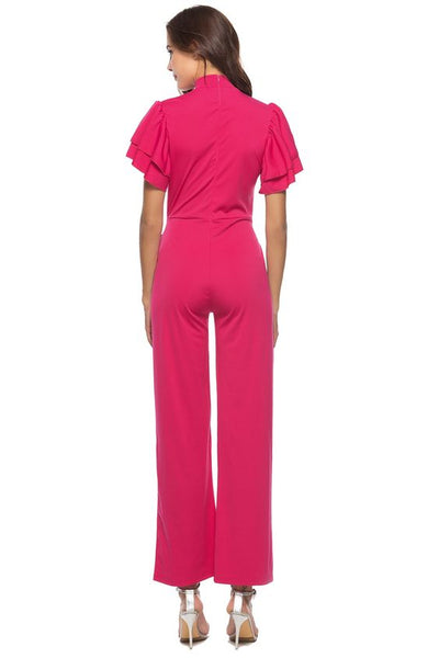 Hot Pink Jumpsuit With Ruffle Sleeves
