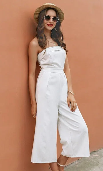 White Cocktails For Two Strapless Pleated Jumpsuit