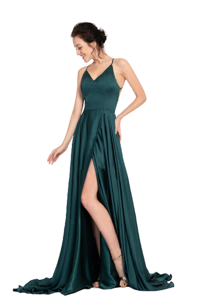 Bottle Green Pretty Backless Slitted Maxi Gown