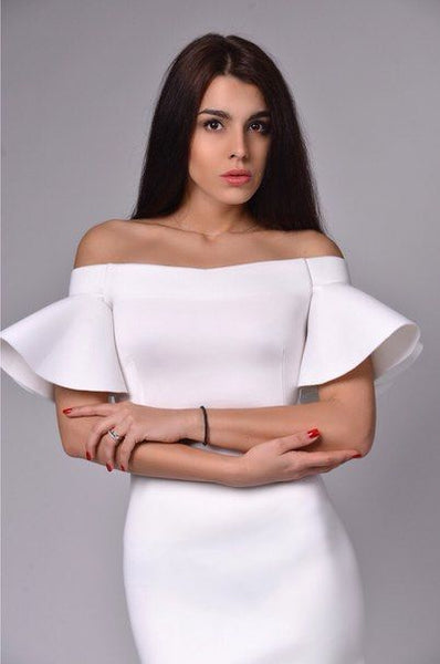White Off-Shoulder Bell Sleeves Midi