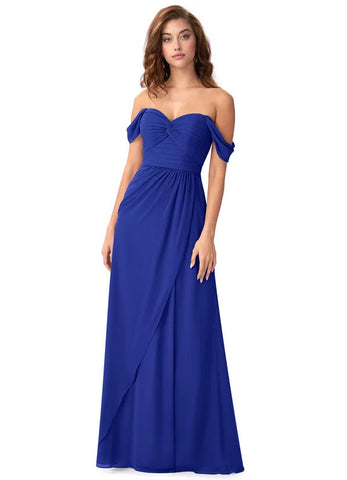 Royal Blue Drape Knot Off-Shoulder Maxi