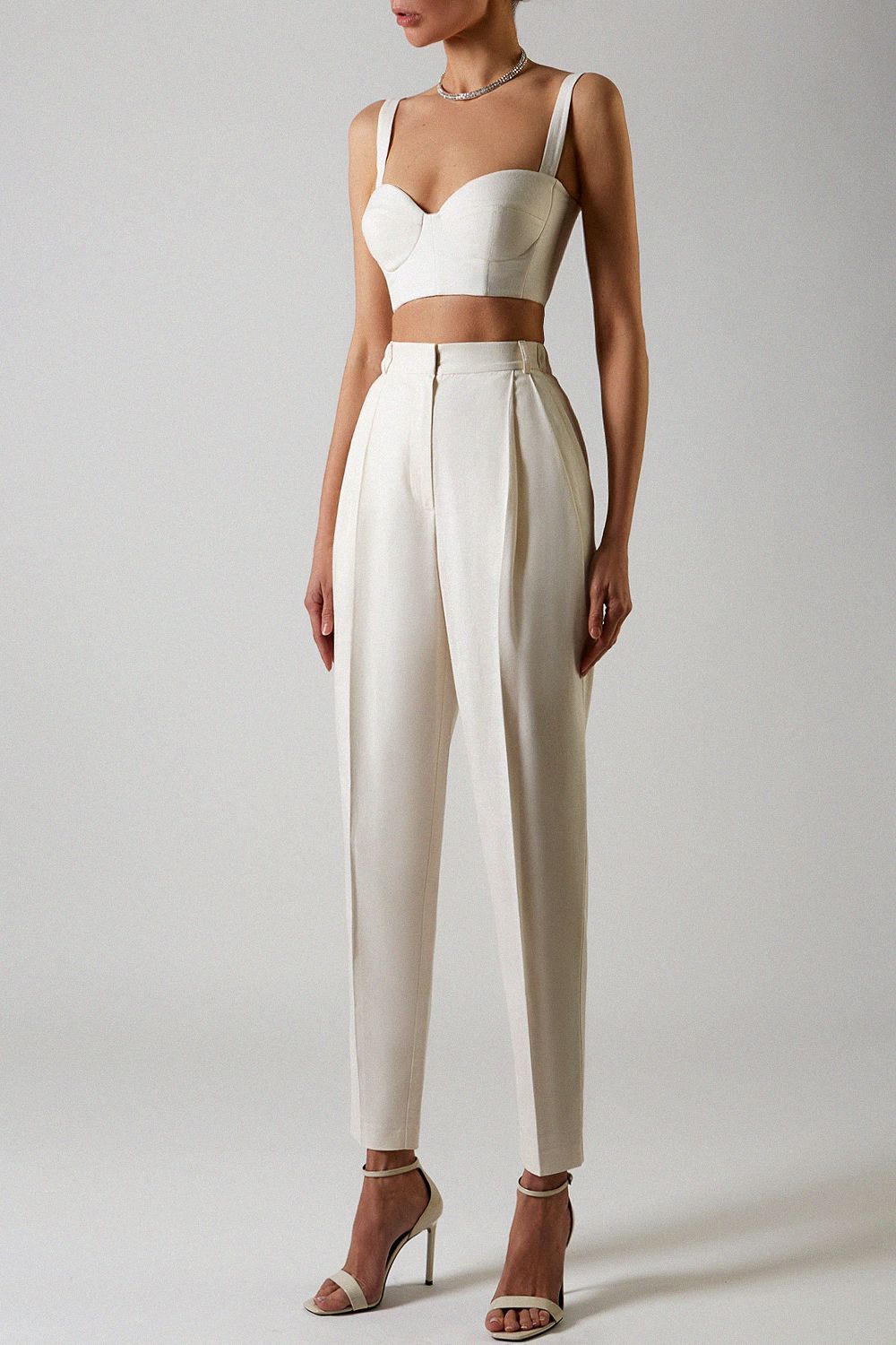 Off-White Bustier With Pleated Pants Set