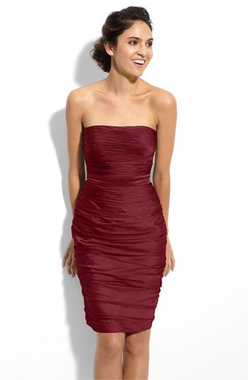 Wine Off-Shoulder Pleated Dress
