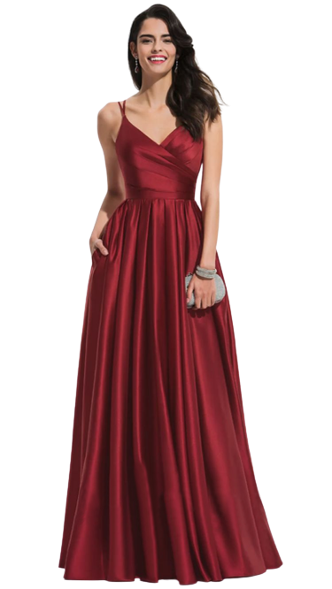 Wine-Maroon Ruched Stappy Back Satin Gown