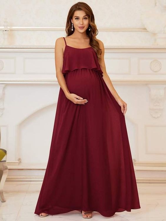 Dusty Pink Spaghetti Strap Maternity Gown