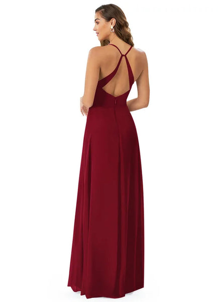 Maroon V Neck Pleated Cross Back Maxi