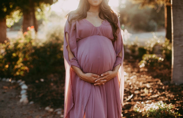 Dusty Rose Pink Bell Sleeves Maternity Gown