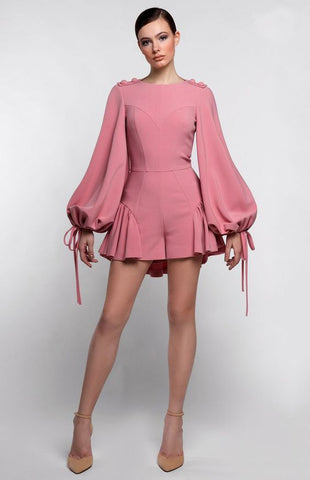 Dusty Pink Oval Back Balloon Sleeves Dress