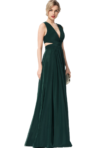 Bottle Green Drape Plunge Neck Back Cut-Out Maxi
