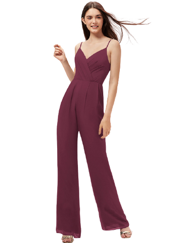 Wine Ruched Strappy Jumpsuit