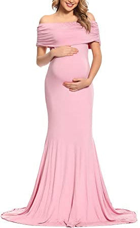 Blush Pink Off-Shoulder Maternity Gown