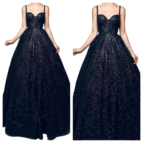 Black Sequins Sweet-Heart Neck Ball Gown