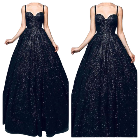 Black Sequins Sweet-Heart Neck Ball Gown