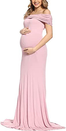 Blush Pink Off-Shoulder Maternity Gown