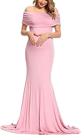 Blush Pink Off-Shoulder Maternity Gown