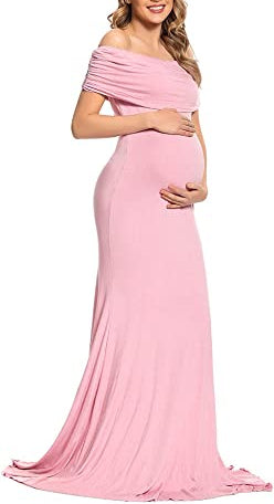Blush Pink Off-Shoulder Maternity Gown