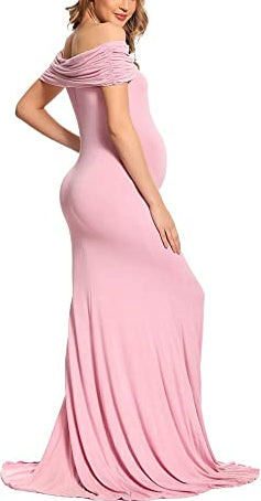 Blush Pink Off-Shoulder Maternity Gown